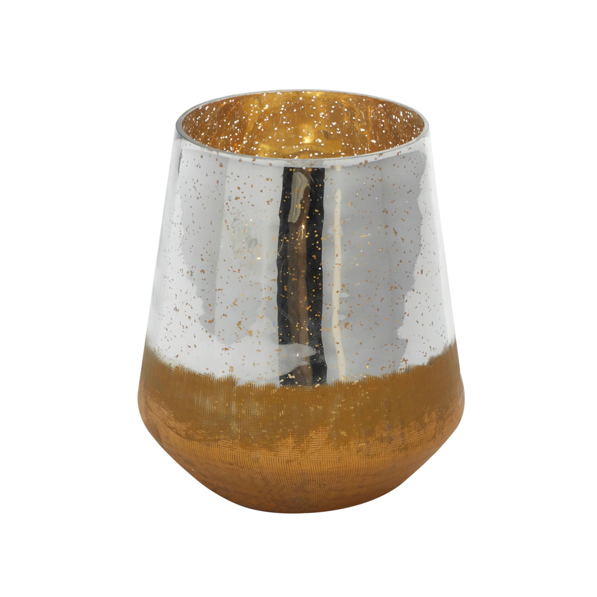 7" Gold & Silver Glass Modern Candlestick Holder